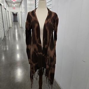 Romeo & Juliet Couture Brown Tie-Dye Fringe Cardigan | 100% Cotton | M